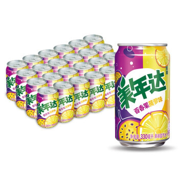 美年达可乐 Mirinda 百香果菠萝味 果味汽水 低糖酸甜 常规罐 碳酸饮料 